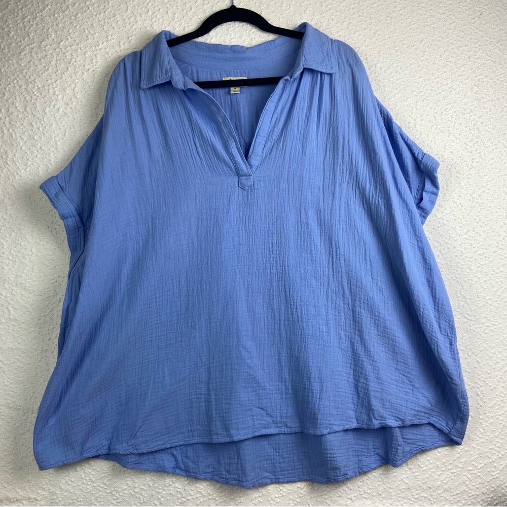 Style & Co. Blue Dolman Sleeve Polo Blouse